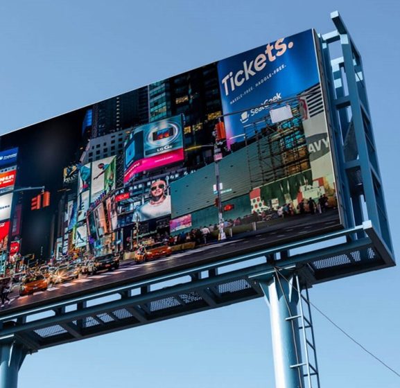 A LED screen display on road for advertisement .