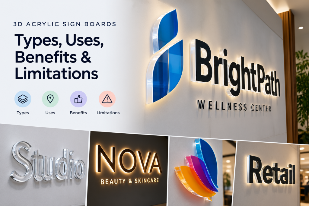 3D Acrylic Sign Boards: Types, Uses, Benefits & Limitations